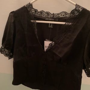 Black silk short sleeve blouse